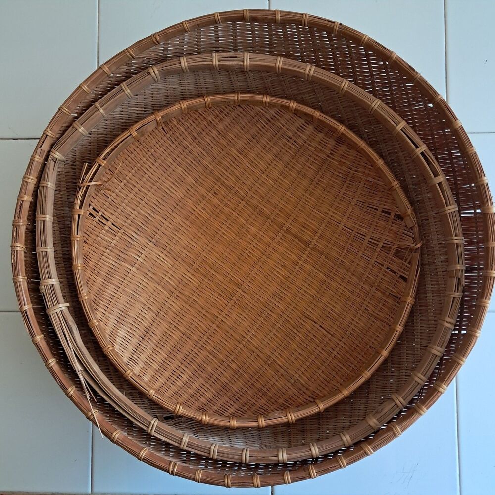 Set Of 3 Domed Wicker Baskets 16 In 14 In 12 In Diameters